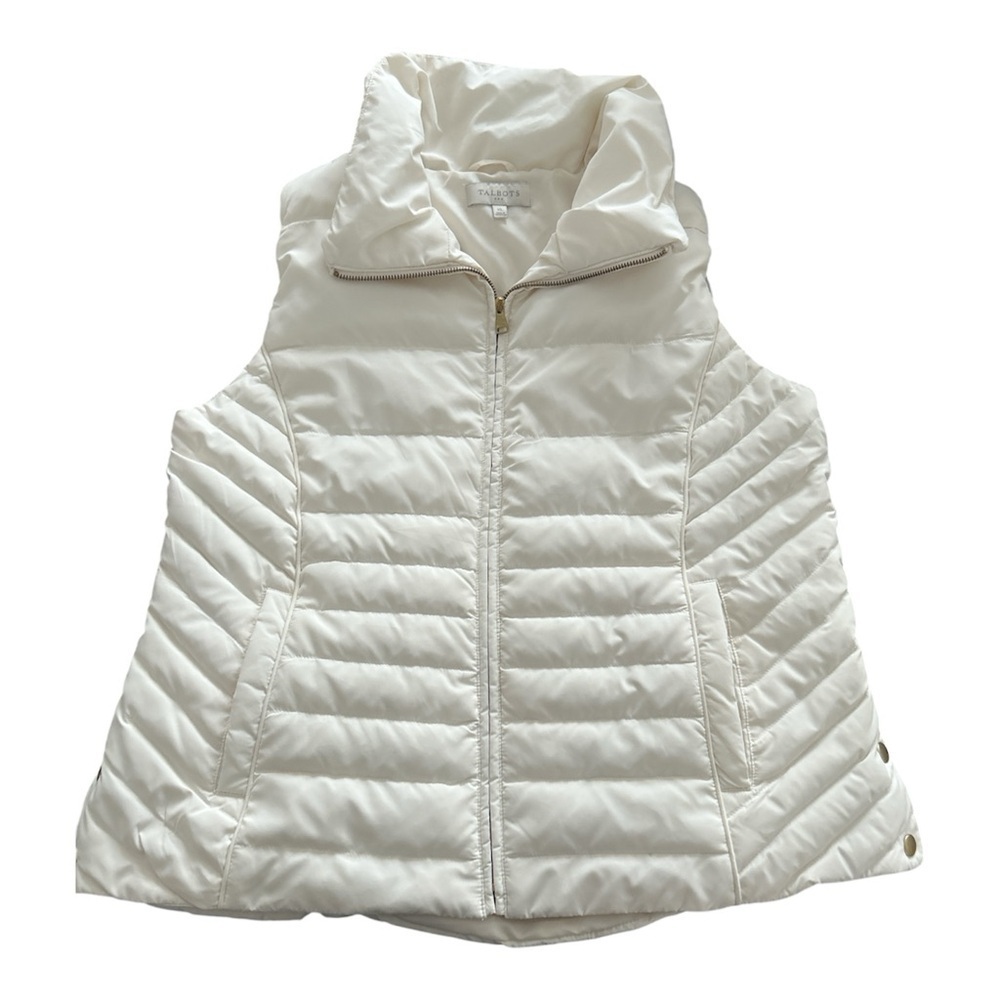 Talbots Diamond Quilted Down Filled Full Zip Puffer Vest Ivory Size XL